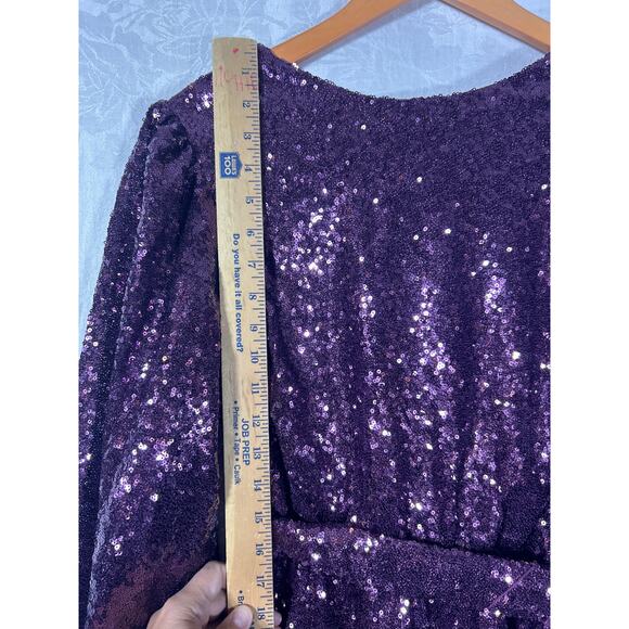 Audrey Parks Francescas Dress Medium Purple Sequins NEW Valary Tie Balloon Slv - Picture 10 of 11